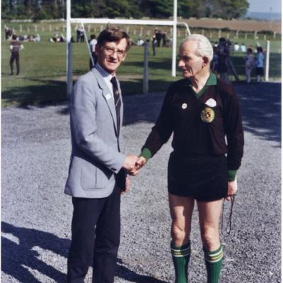 Aubrey Higgins Welcomes Mick Quaine Pitch Opening 1985